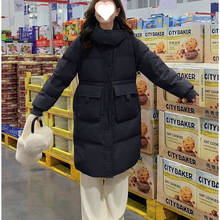 白鸭绒秋女装粉色连帽羽绒服女中长款2025年新款冬季学生休闲反季