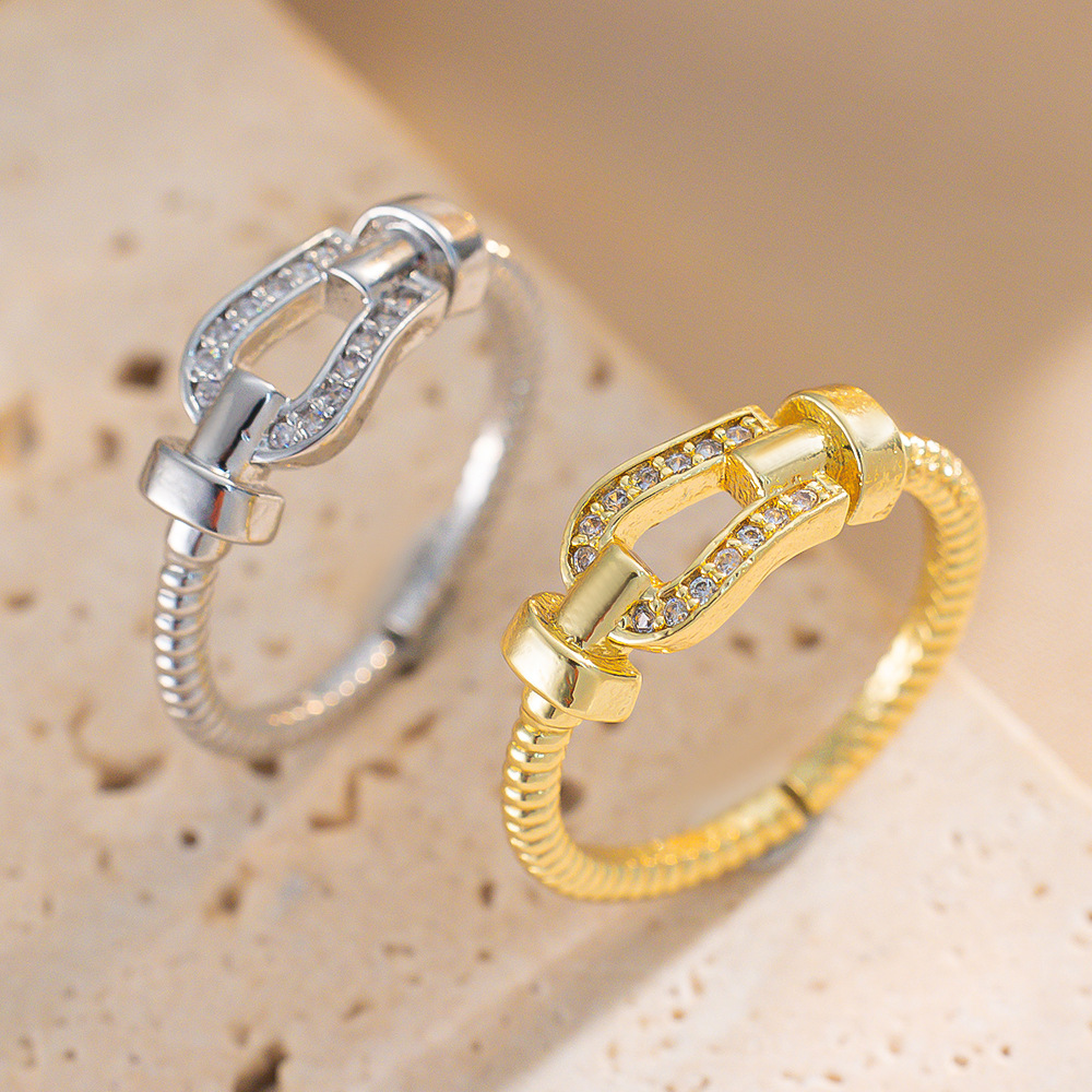 Trendy Exquisite Super Shiny Zircon Ring For Women, Light Luxury High-end Adjustable Open Ring, Simple Real Gold Plated_voghion.com