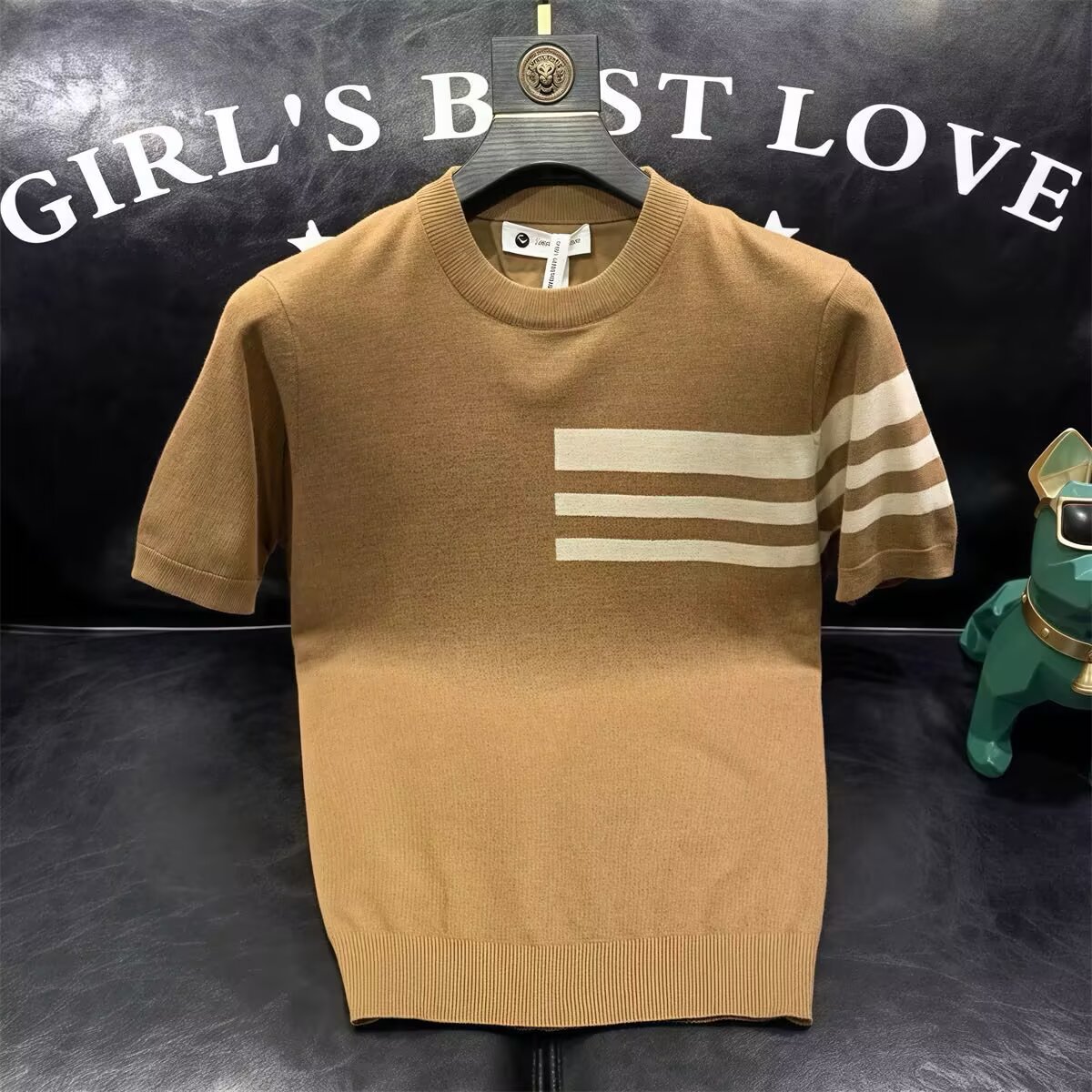 Herren Kurzarm Strickpullover Slim Fit Gestreift Business Casual_voghion.com