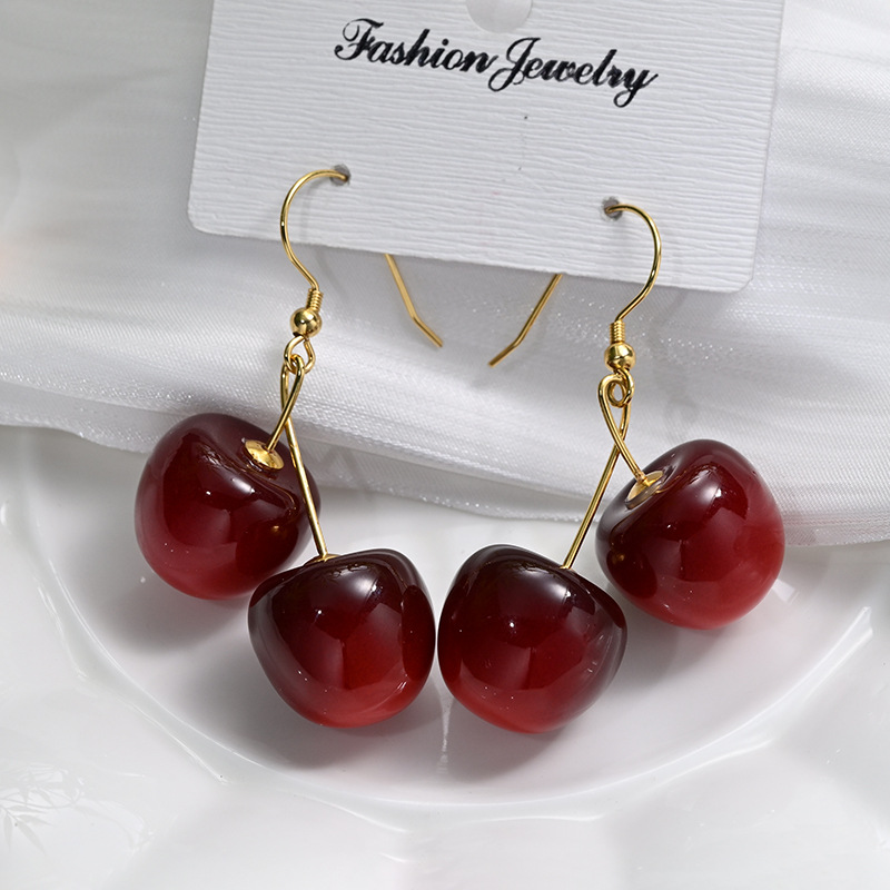 Aretes de cereza roja para mujer – colgante exquisito, fruta de imitación versátil, nuevo estilo