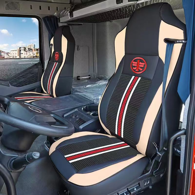 Seat cushion, seat cover — Jiefang J6L J6M Interior - upgraded-striped-ice-silk-black-beige-separate-driver-seat-piece