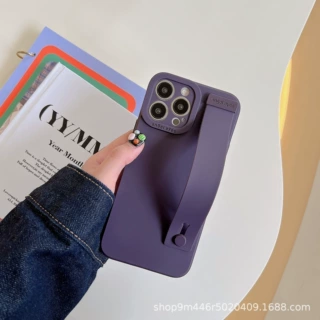 加工定制纯色暗紫色腕带适用苹果13promax手机壳11硅胶12网红ip14