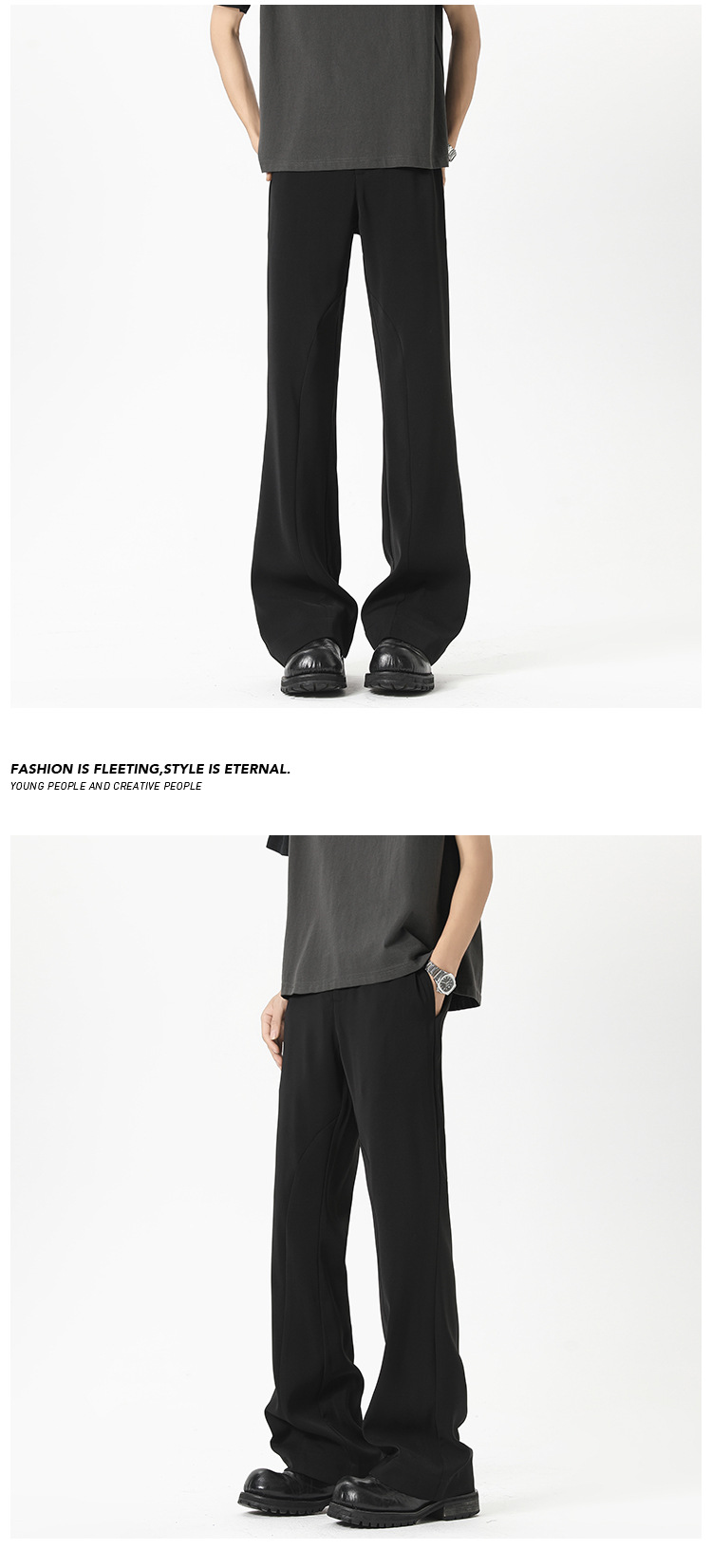 Casual Black Drapey Trousers For Men Loose Fit Slightly Flared_voghion.com