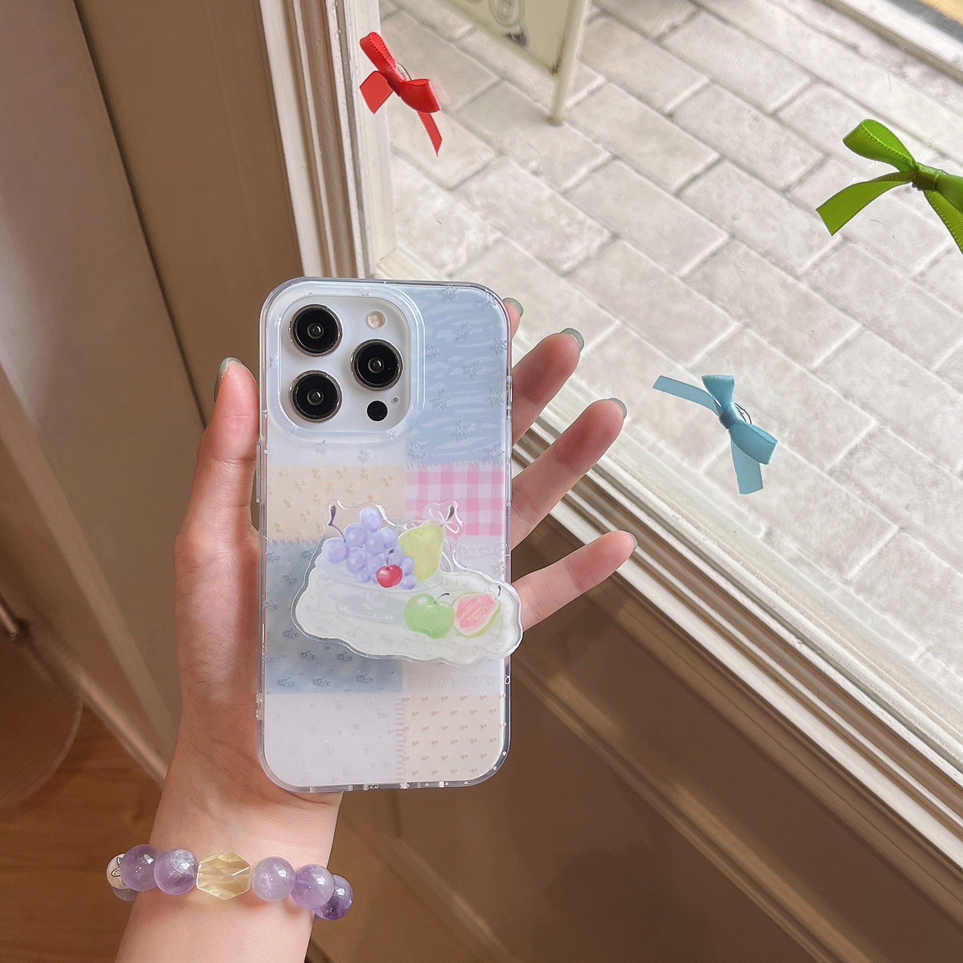 Pequeña fruta a cuadros de costura fresca para iPhone15/16 funda para teléfono móvil 16proMax nicho 15Pro hembra 14