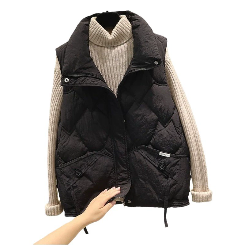 Межсезонный хлопковый жилет для женщин осень и зима 2023 Новый корейский стиль в западном стиле Универсальный теплый жилет с воротником-стойкой Верхняя Мода Жилет