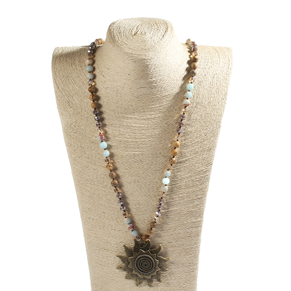 natural stone Material Bohemian Sun Natural Stone Beaded Chain Pendant Necklace In Bulk