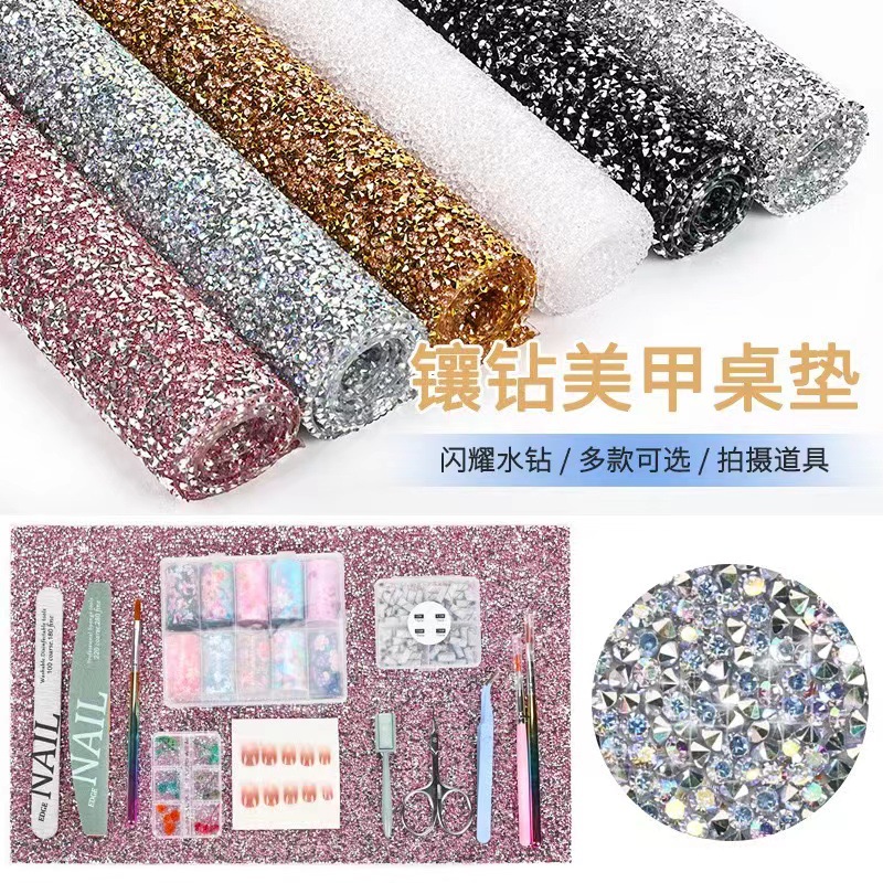 Alfombrilla de mesa de diamantes de uñas transfronteriza, mantel de almohada de mano de muñeca, accesorios de cámara de diamantes súper parpadeantes, almohadillas, herramientas de uñas al por mayor