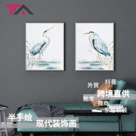 半手绘中式栖鸟动物油画客厅挂画餐厅墙画家居装饰画新中式国潮