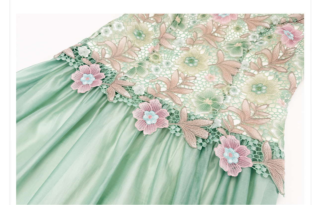 Đầm maxi thêu hoa ren nổi — Xanh lá cây nhạtcolor chi tiết 21