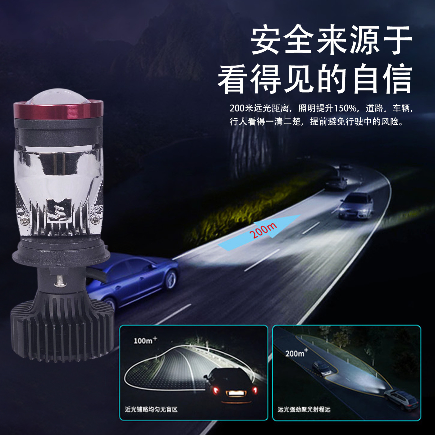 Faros de automóviles Y7D-H4LED, lentes de alta potencia, luces de automóviles, luces lejanas y cercanas, luces integradas, fabricantes de faros de automóviles de alto brillo