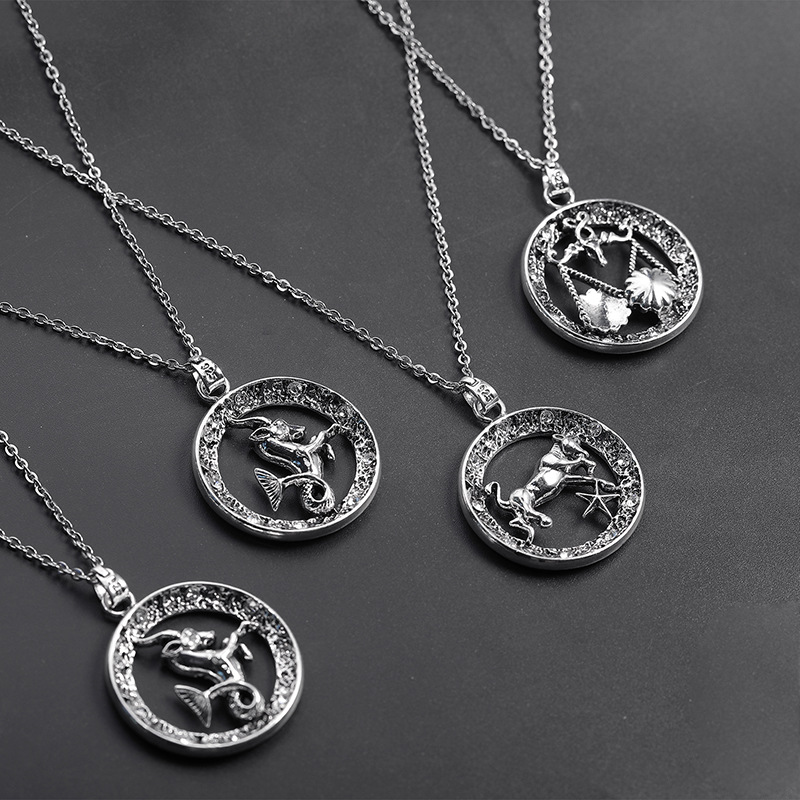 New Titanium Steel Retro 12 Constellation Necklace Clavicle Chain Wholesale display picture 2