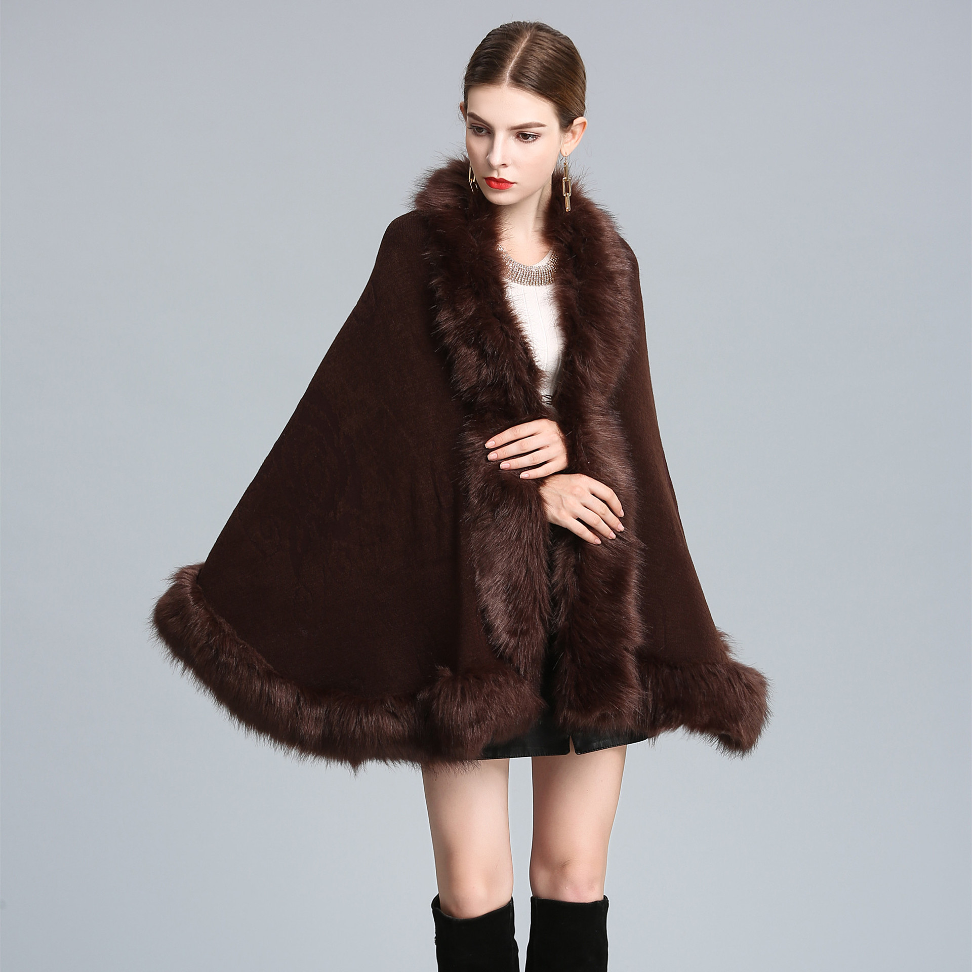 new  fox fur shawl cape large size women's knitted cardigan jacket_voghion.com