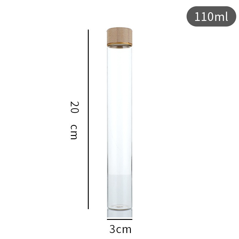 Botella de reactivo de la píldora de muestra de tapa de madera de bambú al por mayor, botella de embalaje de azafrán de boca de tornillo, botella de control de borosilicato de 30mm de diámetro
