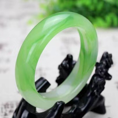 玻璃玉镯玉石粉玉镯手镯飘花玉石手镯女款玉手镯