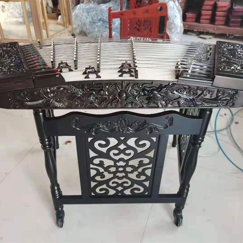 厂家直销黑檀木浮雕龙扬琴专业402扬琴乐器杨琴考级演奏教学