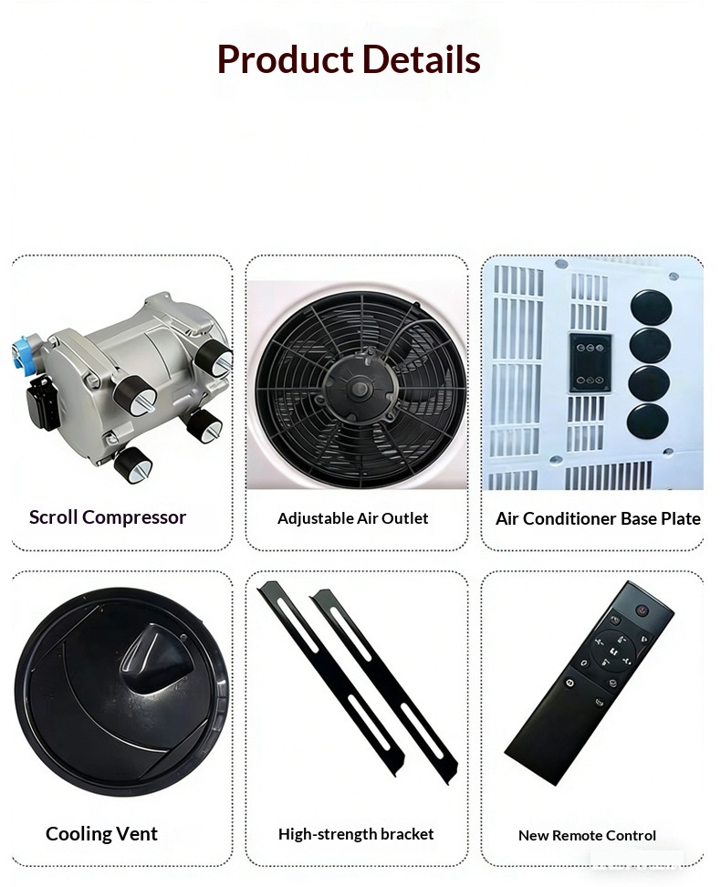 Cross-Border Supply of Integrated Parking Air Conditioners 12V24V Top-Mounted Inverter with High Cooling Capacity for Cooling and Heating in Light Trucks and Rvs