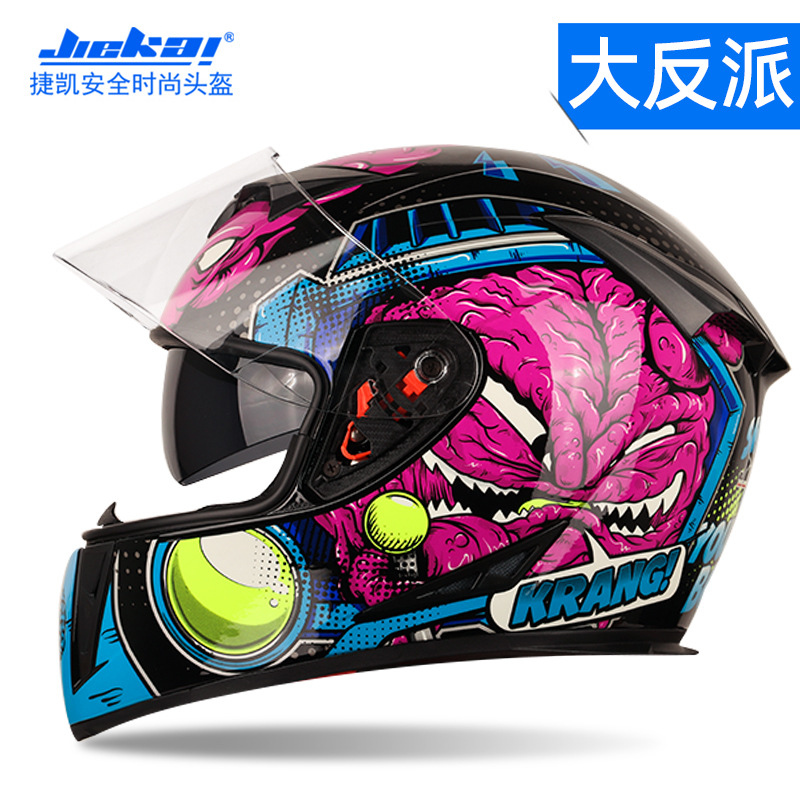 Casco de motocicleta eléctrico Jiekai para hombres y mujeres, tipo de casco completo, seguridad de carreras de locomotoras de cuatro estaciones frescas (modelos de comercio exterior)
