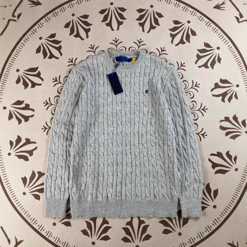 Rl Ralph Lauren Real Shot Pony Logo Warm Autumn/Winter Round Neck Cable Knit Sweater for Men, Scannable Qr Code Couple Embroidered Sweater for Women