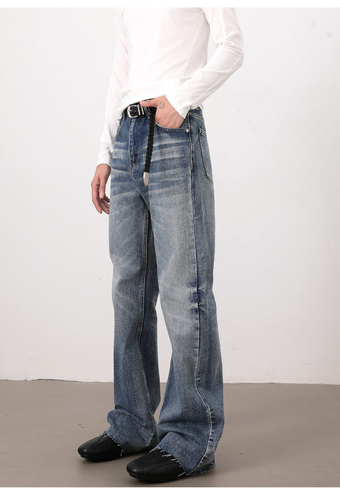 Quần jeans nam dáng loe nhẹ ống đứng cạp vừa phong cách Hàn Quốc — Màu xanh dương chi tiết 10