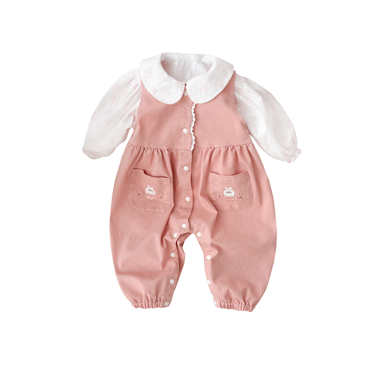 2025 primavera baby baby cuello baby pantalón bordado conejito camisa de fondo traje de bebé femenino de dos piezas traje de salida