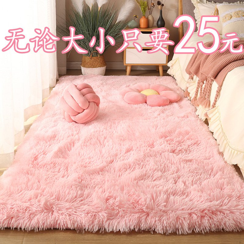 蓝色地毯出租屋床边房间毛绒地地毯毯垫客厅卧室坐冬季装饰加厚睡