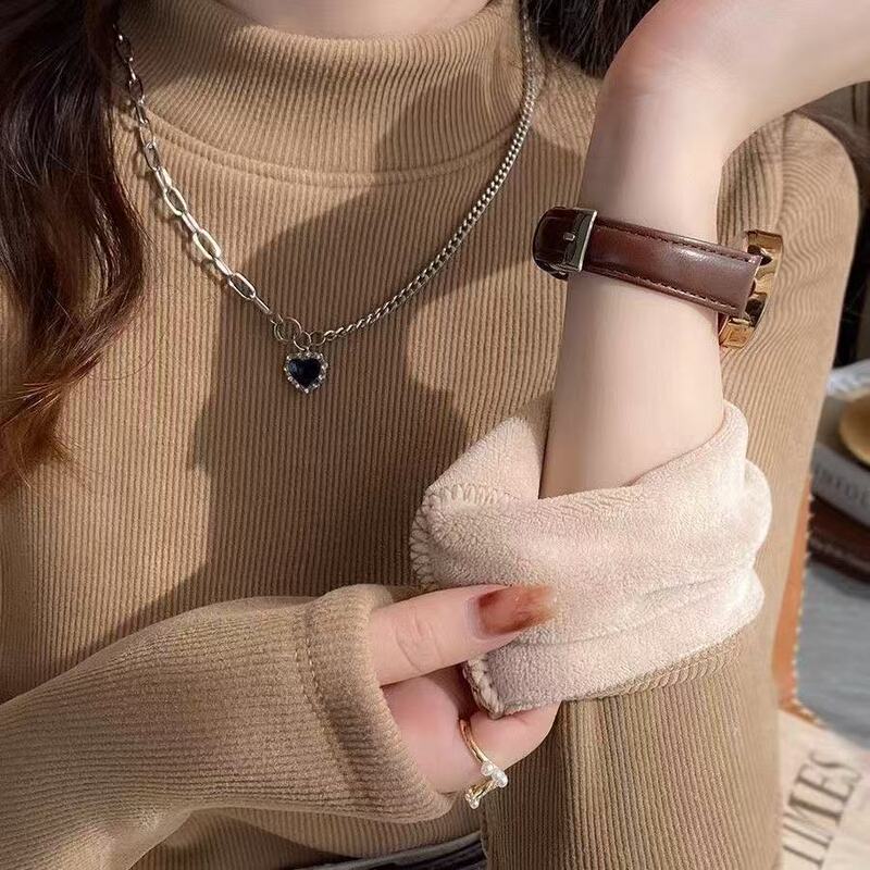 Autumn and Winter New Style Threaded Velvet Thickened Women's Half Turtleneck Long-Sleeved Bottoming Tops Slim Warm Tops Trendy