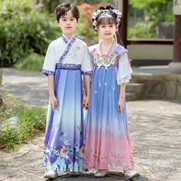 Hanfu для девочек, элегантное сказочное весенне-осеннее детское платье в китайском стиле, костюм Тан, новый древний костюм для маленькой девочки с длинными рукавами