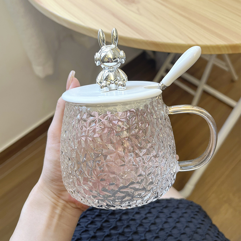 ins风可爱耐热玻璃水杯女生高颜值马克杯带盖勺小熊玻璃杯办公室|undefined