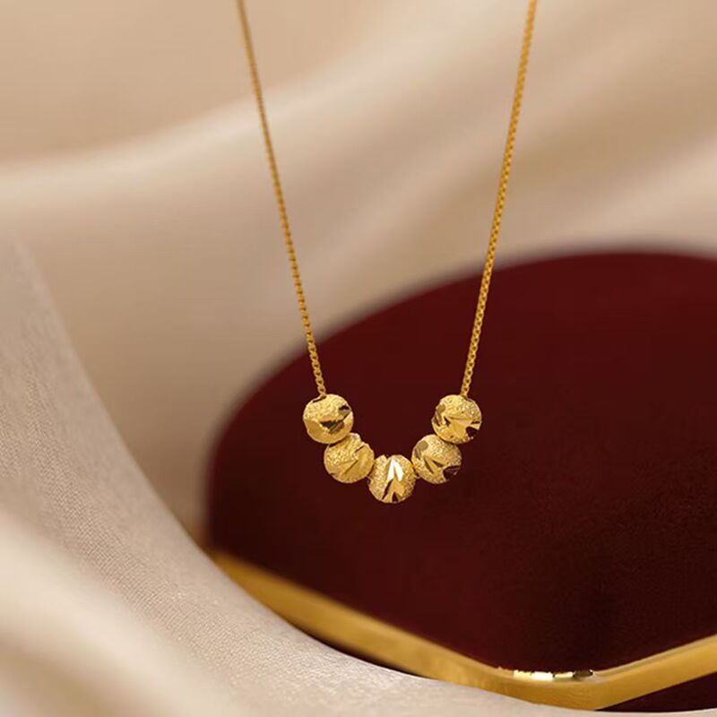 Five Blessings Necklace for Women with Heart-Shaped Beads Pendant, Light Luxury Versatile High-End Clavicle Chain, Internet Celebrity Live Jewelry