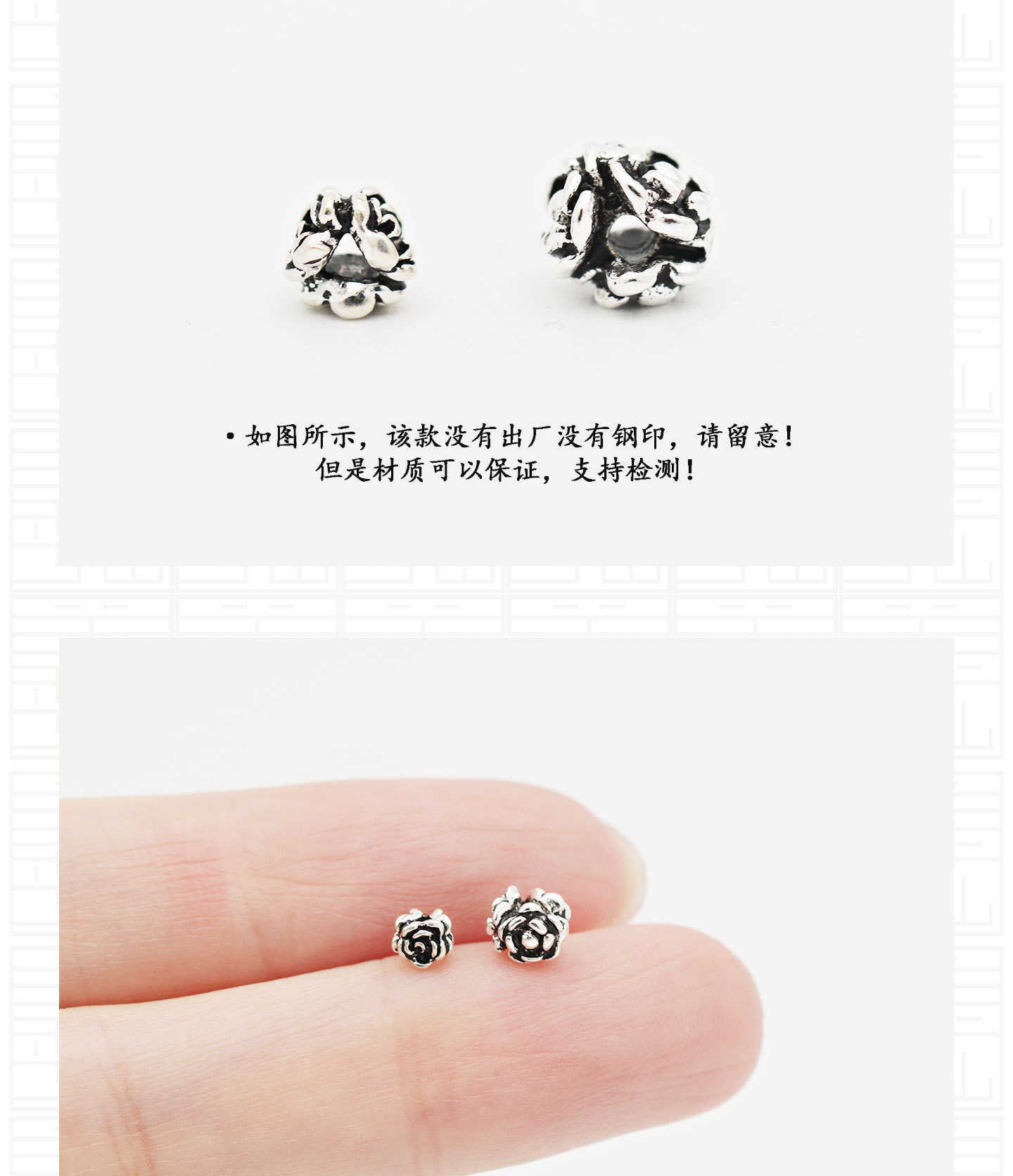 Thai silver three-sided rose mini beaded straight hole crystal bracelet DIY beaded material S925 sterling silver accessories