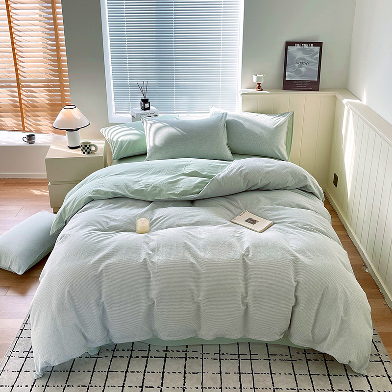 Juego de tres piezas de algodón lavado teñido en hilo, dormitorio de estudiantes universitarios, juego de literas, sábana, sábana, sábana, juego de cuatro piezas