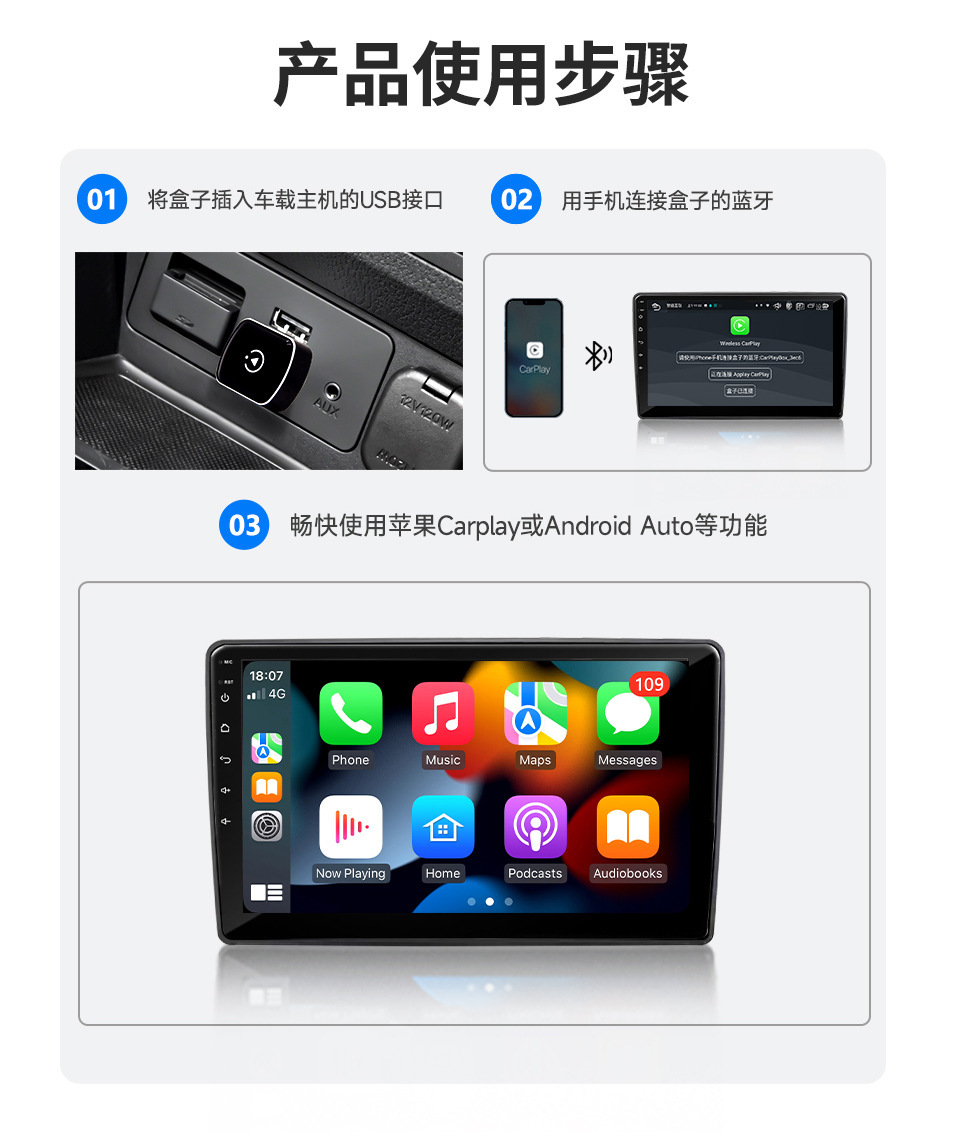 Car-Machine Connectivity Carplay Box Wired to Wireless Carplay Wireless Adapter Android Auto Two-In-One