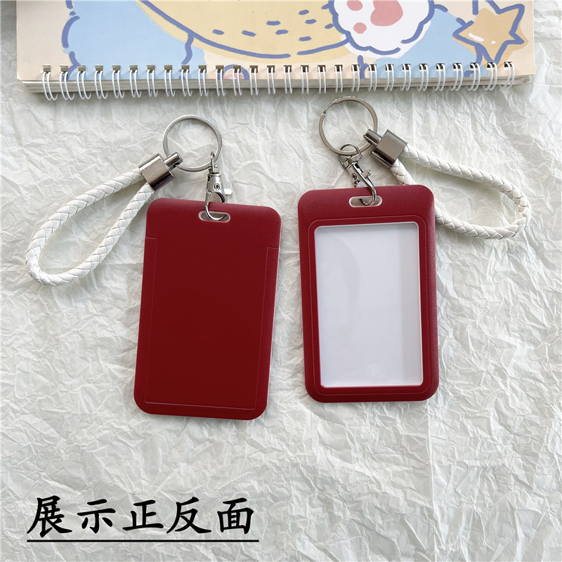 Casquillo de tarjetas rojo vino llavero de cuerda de cuero blanco