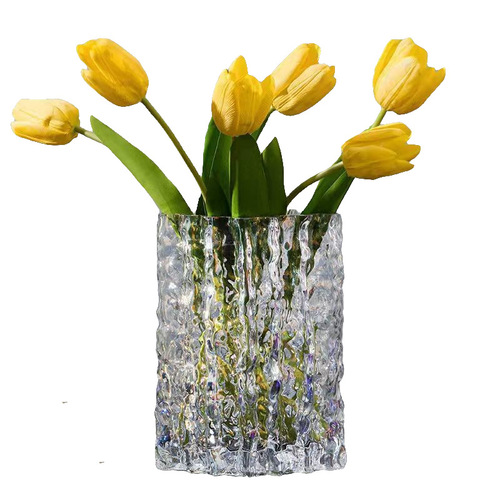 Ins Internet celebrity light luxury handmade transparent glass vase modern simple water-grown flower arrangement flowers living room decoration ornaments