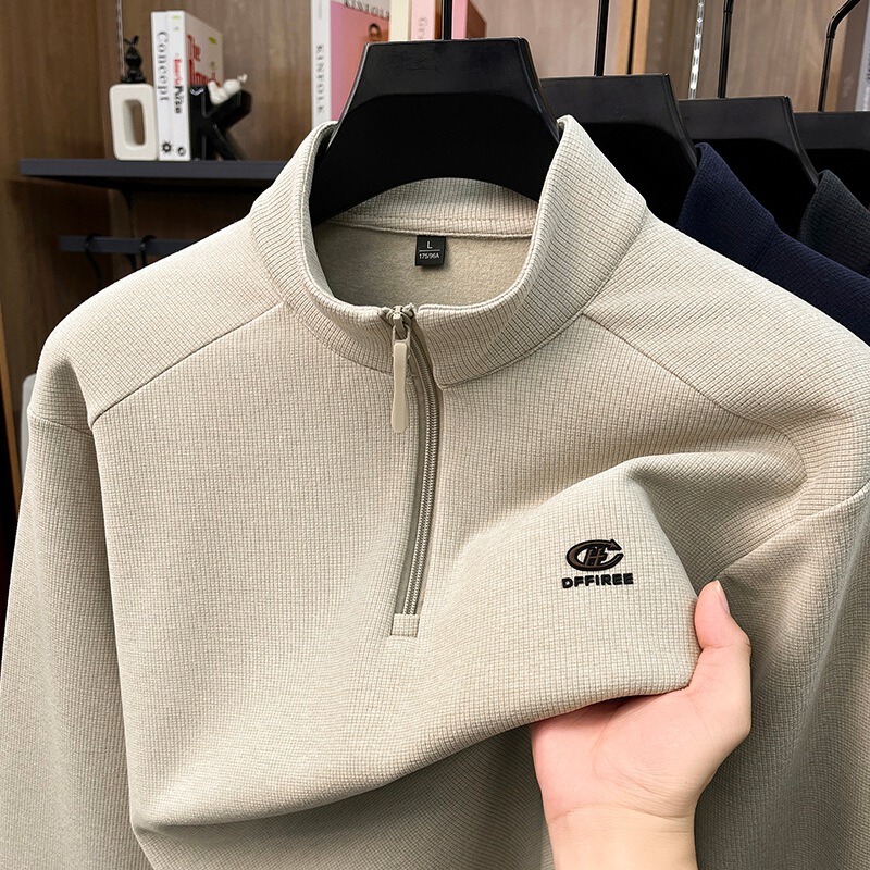 Men's Mulberry Silk Wool Half-Zip Sweatshirt, 2026 Autumn New Business Casual Embossed Base Shirt, Men's Sweatshirt Men's Mulberry Silk Wool Half-Zip Sweatshirt, 2026 Autumn New Business Casual Embossed Base Shirt, Men's Sweatshirt