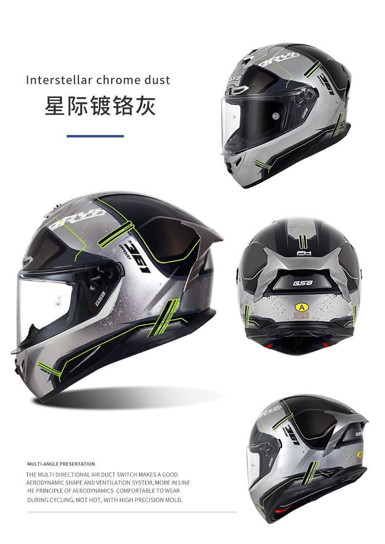 Gsb-S361-Motorcycle Full-Face Helmet, Imitation Racing Helmet Shape, Breathable and Ventilated Lining, Suitable for All Seasons, with Reserved Earphone and Eye Slots