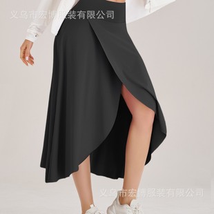 European and American Cross-Border Fashion Irregular Slit Solid Color Skirt Women's Dance Sports Yoga Skirt