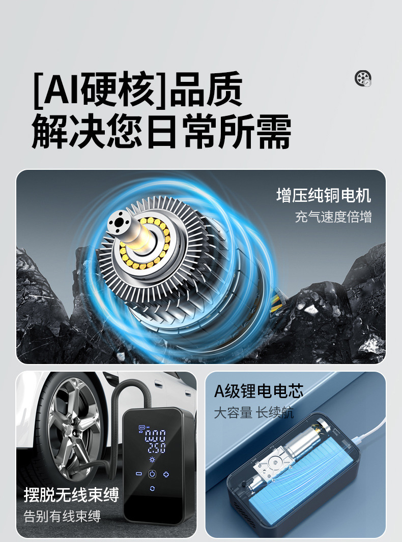 Car Air Pump Multi-Function Tire Basketball Bicycle Emergency Air Replenishment Smart Portable Wireless Digital Display Air Pump
