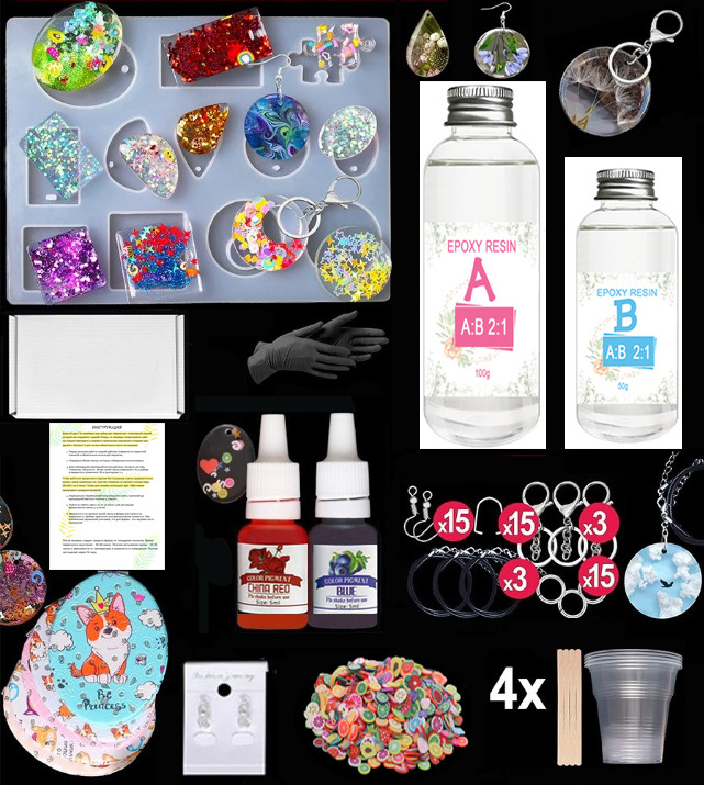 Uv pegamento resina epoxi traje combinación cristal epoxi molde material hecho a mano paquete manual ruso