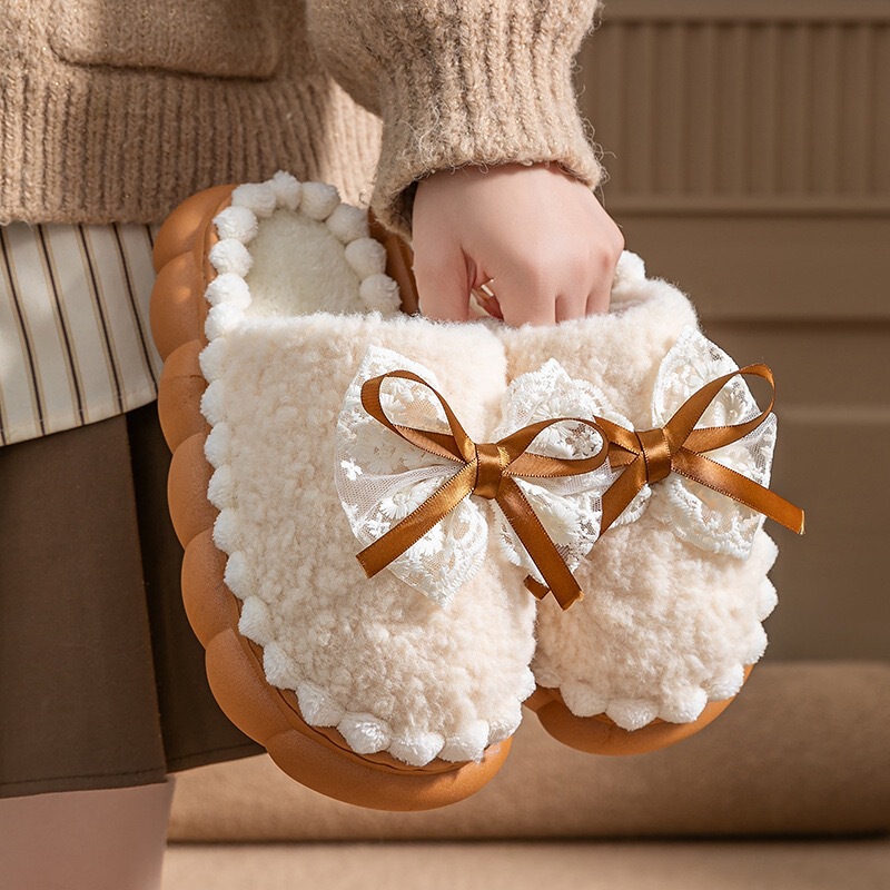 2026 Cotton Slippers with Bowknot for Women in Winter, Thickened, Warm, Non-Slip, Thick-Soled, Cute Couple's Home Slippers, Maternity Shoes 2026 Cotton Slippers with Bowknot for Women in Winter, Thickened, Warm, Non-Slip, Thick-Soled, Cute Couple's Home Slippers, Maternity Shoes