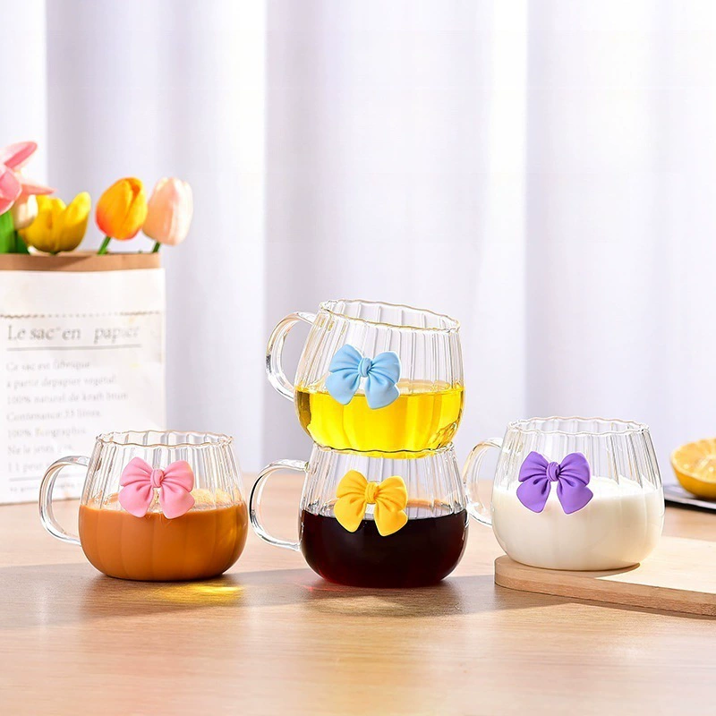 Высокий боросиликатный cup butterfly петал цветной полосатый сад весёлый стеклянный однослойный стакан, домашняя молочная тыквенная чашка