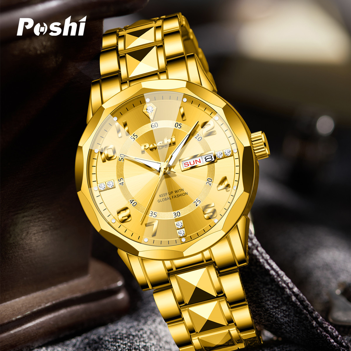 Douyin Live Explosiva Reloj para hombre Impermeable Luminoso Calendario dual Business Gold Watch Reloj de cuarzo para hombre