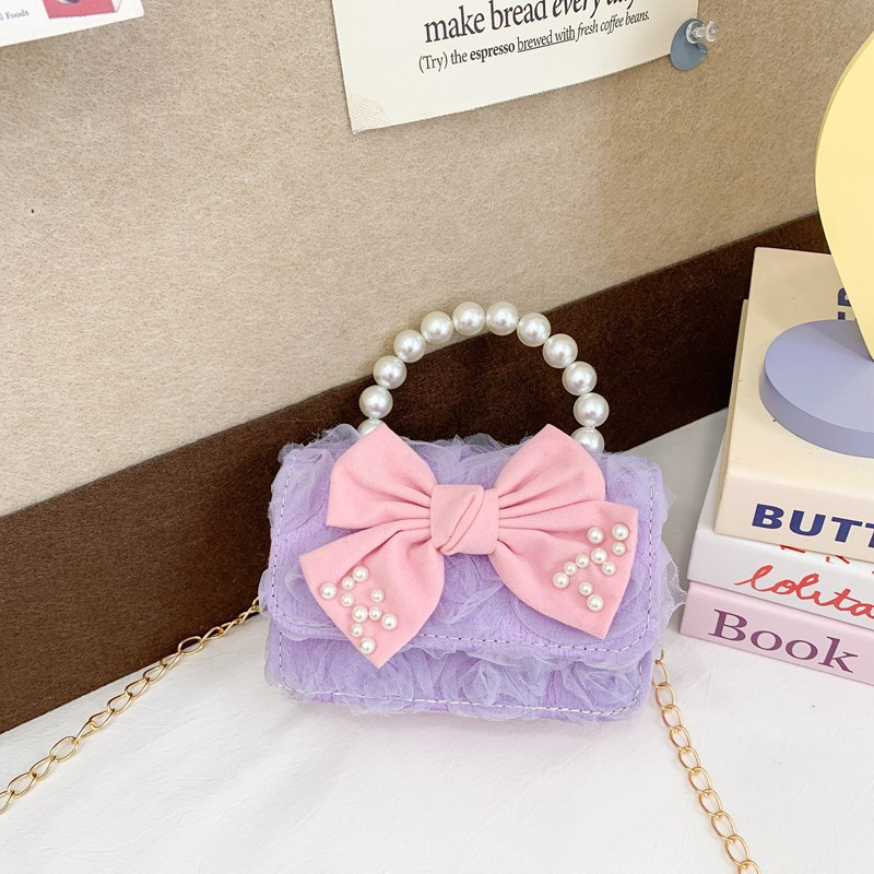 Nuevo bolso para niños, bolso de perla de princesa de dibujos animados, lazo lindo, bandolera para niñas, monedero