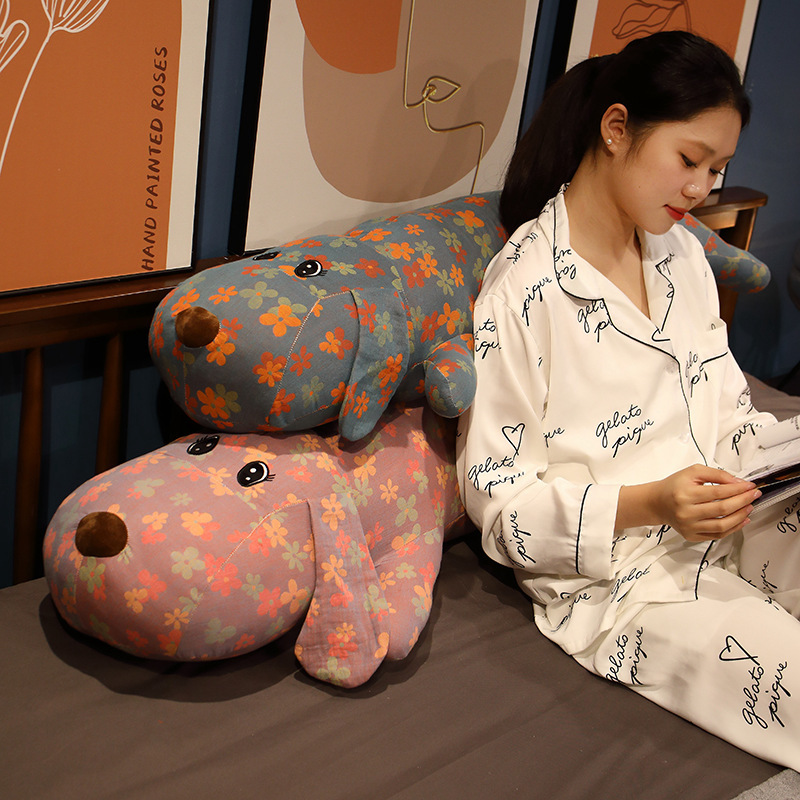 Removable and washable three-layer yarn printed cloth cartoon cute girl side sleeping cylindrical body long pillow animal pillow