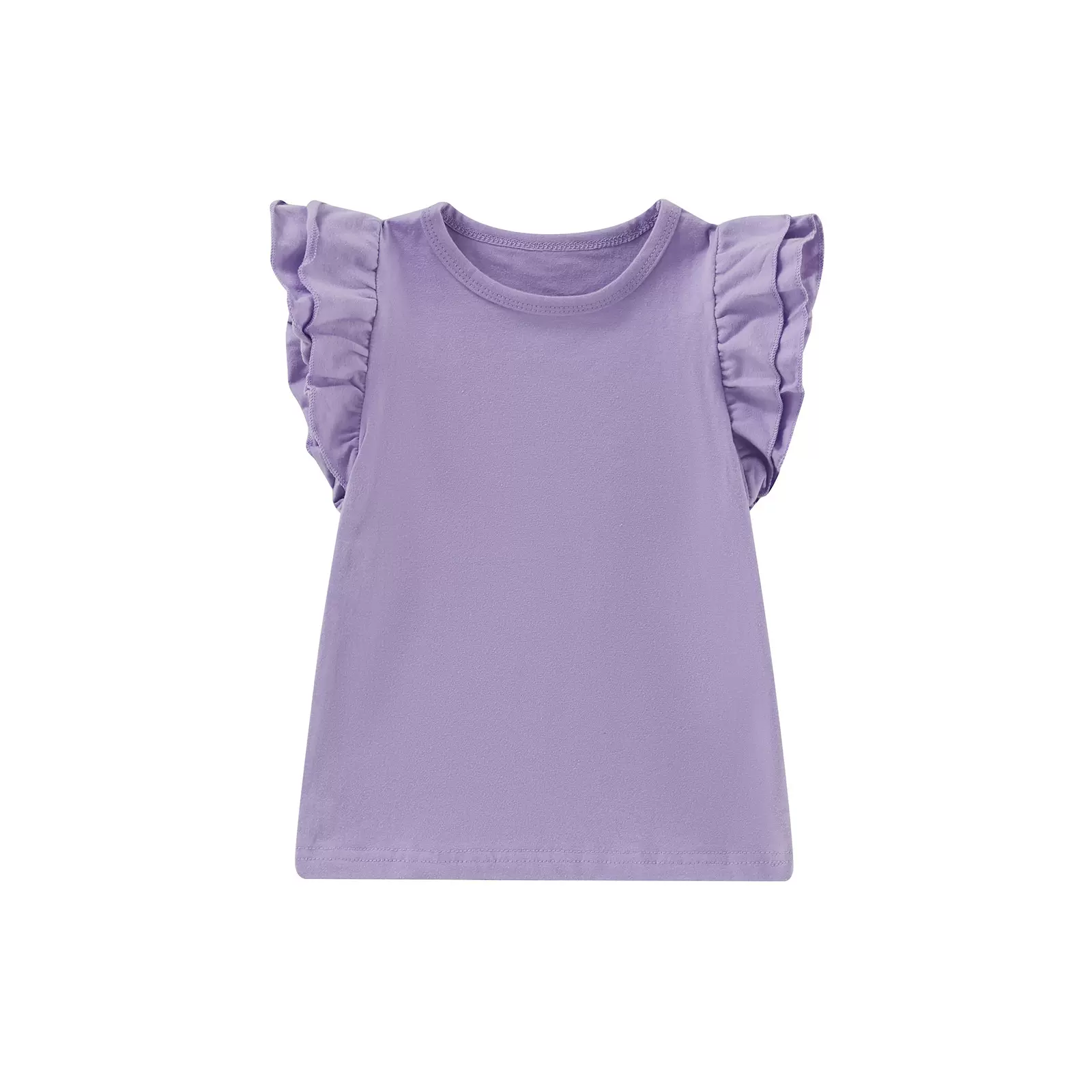 女童T恤短袖上衣纯色圆领T可爱飞袖上衣女宝宝可定制刺绣印花等