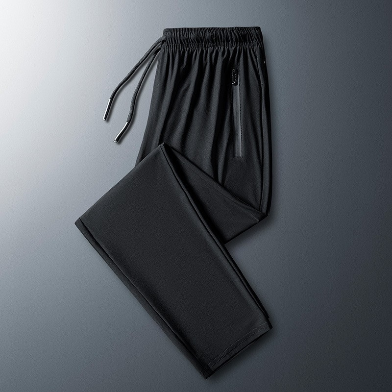 2024 pantalones de seda de hielo pantalones casuales deportivos elásticos finos de verano para hombres pantalones de secado rápido con aire acondicionado de talla grande sueltos y gordos