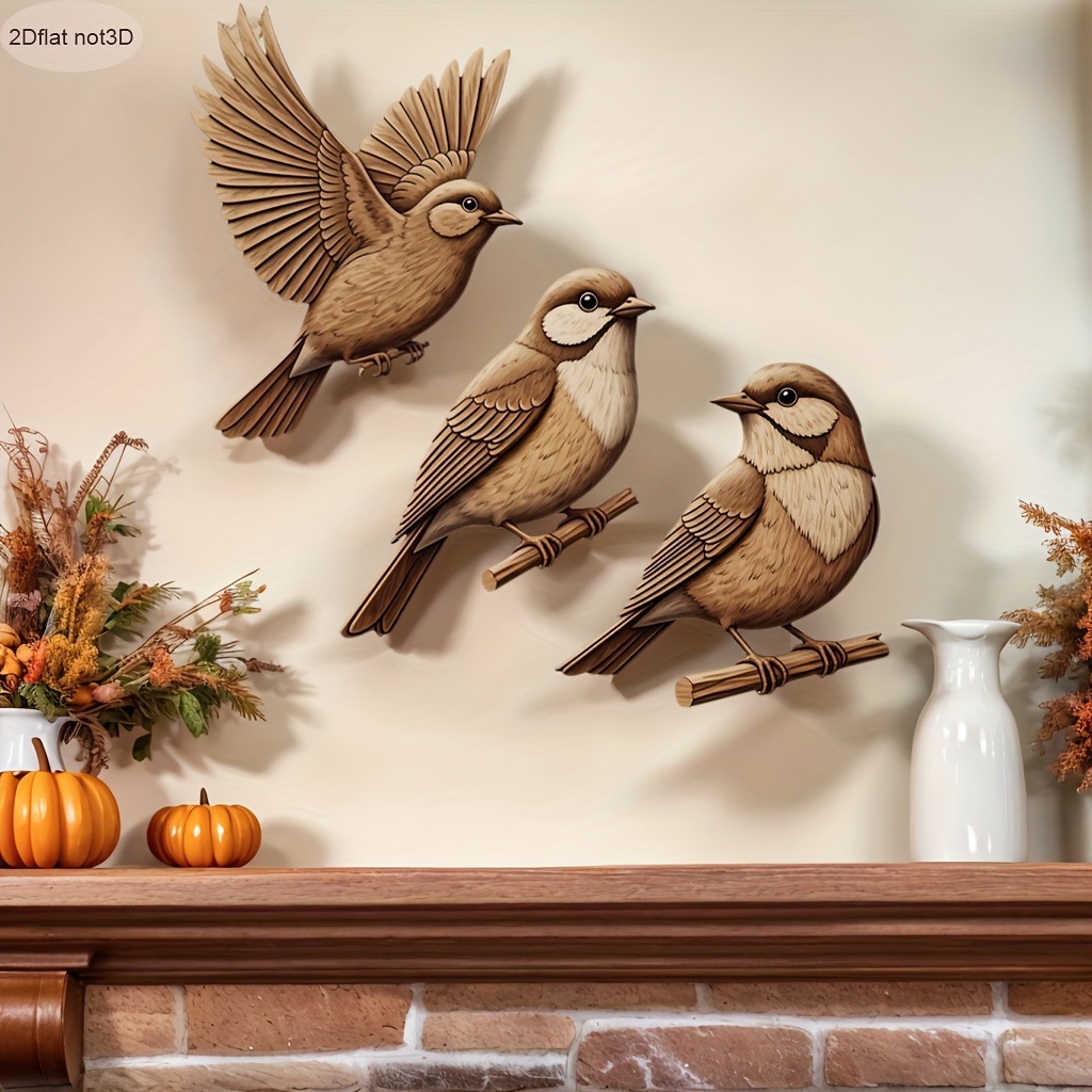 20262D plano 3 piezas de pared de gorrión de madera adecuado para la granja familiar no calabaza decoración del hogar