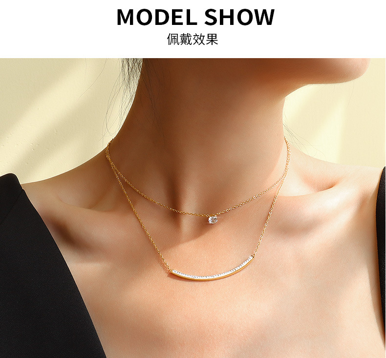 Simple Zircon Double Layered Necklace display picture 9