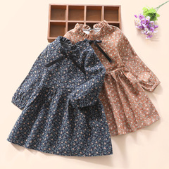 Girls floral dress spring and autumn Korean style princess dress pure cotton long-sleeved outer wear small fresh skirt 2024 new style
