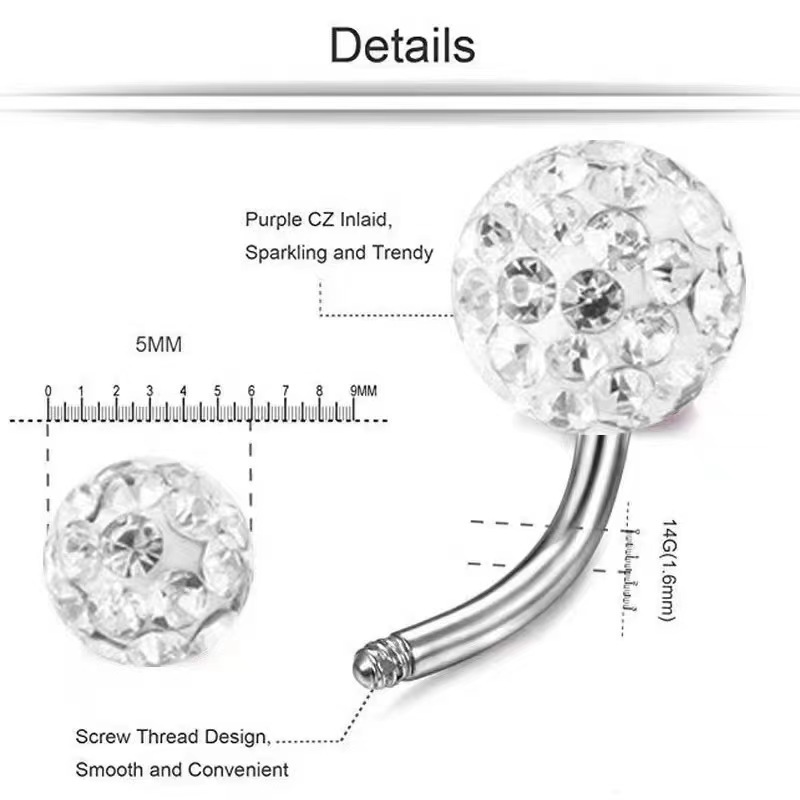 Rhinestone Belly Button Ring With Starburst Design In Steel_voghion.com